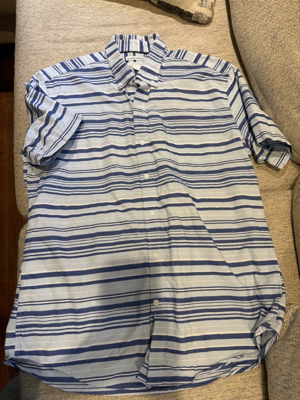 Light Blue & Navy Striped Short-Sleeve Button-Up Shirt